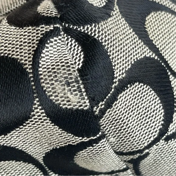 Coach Signature Canvas Leather Medium Tote Shoulder Bag Gray and Black Zip - Picture 13 of 15